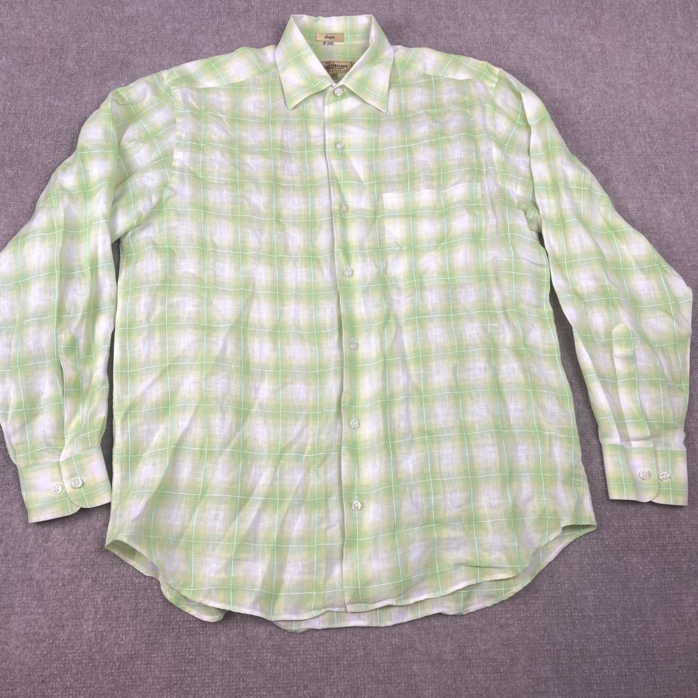 Paul Stuart Cooper Shirt Mens Medium Multicolor Plaid Pleated Casual Button Up